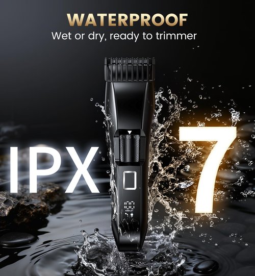 Men's Beard Trimmer -All-in-One Trimmer with Adjustable 20 Length Setting - Cordless Waterproof Wet/Dry Clipper Stainless Steel Blade for Precision Facial Hair Trimming with Travel Lock, LED Display