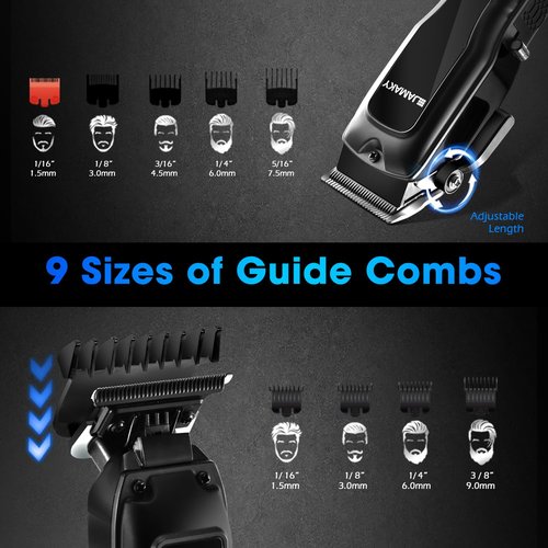 JAMAKY Black Hair Clipper and Trimmer Set, Rechargeable Barber Clipper & Trimmer for Home Use, Ceramic & Carbon Steel Blades