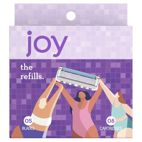 joy Womens Razor Blade Refills, 8 Count, Purple, Lubrastrip to Help Avoid Skin Irritation