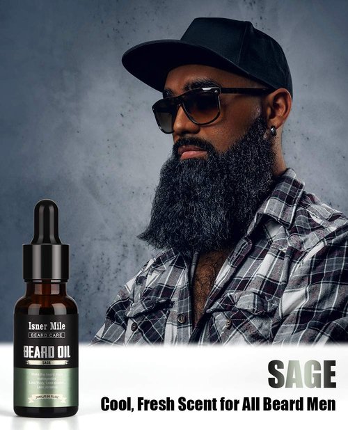 ISNER MILE 5 Pack Beard Oil Kit: Sandalwood Orange Cedarwood Sage Unscented for Beard Care & Conditioner, Christmas Stocking Stuffers for Adults Men, Birthday Gifts for Him Boyfriend Dad Husband