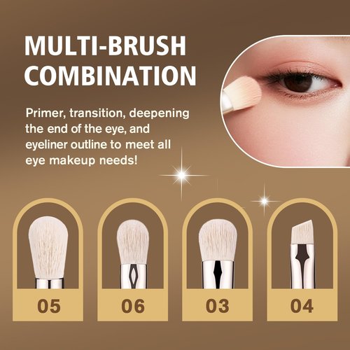 LOCKCUTE 4pc Eyeshadow Brush Set - Pro Blending, Precision Bristles, Skin-Friendly Makeup Brushes Kit for Flawless Eye Looks(Large/Detail/Crease/Eyeliner Brush)