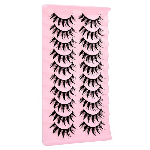 AUGENLI 10 Pairs Manga Lashes Natural Look Wispy Clusters 16mm Spiky Style Japanese Anime Cosplay Cat Eye Lashes Extension Makeup Faux Mink False Eyelashes (A0)