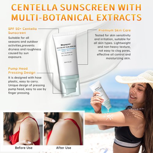 Centella Sunscreen SPF 50, Sunscreen for Face, Water Resistant Strong UV Protection No White Cast, Centella Madagascar Face Suntan Lotion Oil Free Korean Skincare(Green 1)