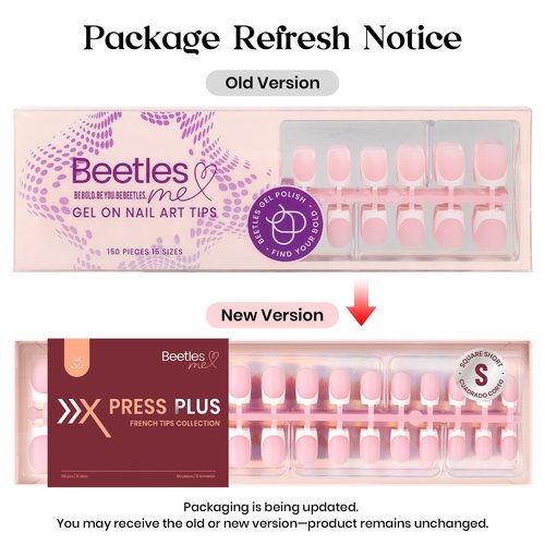 Beetles French Tips Press On Nails: 150 Pcs Pink Short Square Press On Nails Fake Nail Tips, Soft Gel Nail False Nails Art DIY Gifts For Women