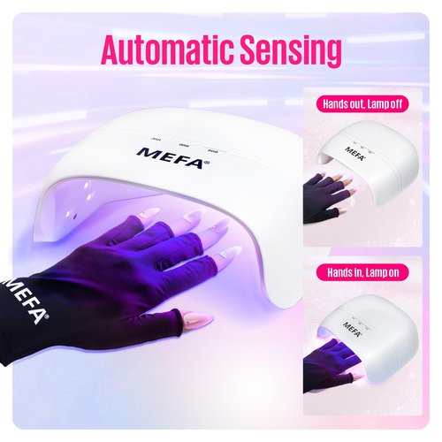 MEFA UV Nail Lamp with UV Gloves, 72W Light for Gel Nails with 21pcs Lamp Beads, 3 Times Dryer for Nail Polish Fast Curing, Professional UPF99+ Gloves for Gel Manicures Gifts for Women