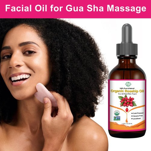 MMPANG Organic Rosehip Seed Oil for Face, USDA Certified, Cold Pressed, Unrefined, 100% Pure Natural Rose Hip Oil (1oz / 30ml) for Anti-Aging, Acne Scar Treatment, Skin & Hair Care, Gua Sha Massage