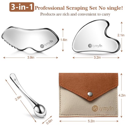 3 in 1 Stainless Steel Gua Sha Tools with Cold Therapy, Face and Body Skin Massage, Facial Scraping Tools for Jaw Lift Massager, Puffiness Reduction, Lymphatic Drainage & Skin Tightening,Gift-for Her