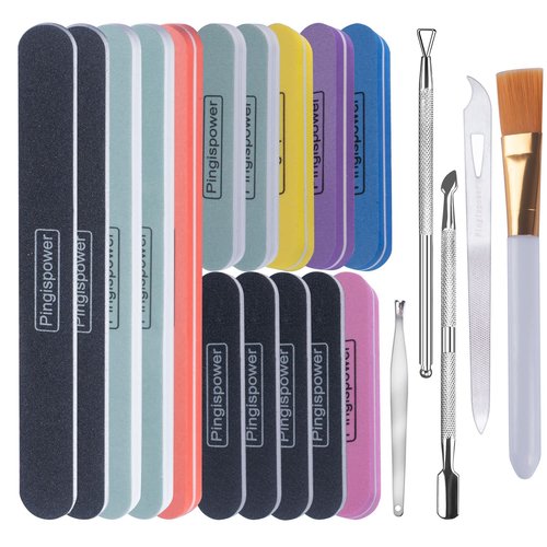 Pingispower Nail Files and Buffers, 20PCS Professional Nail File & Nail Polishing Buffer Block for Natural Nails, 100/180 & 600/3000 Grit Reusable Manicure Kit for Women, Travel Home and Salon