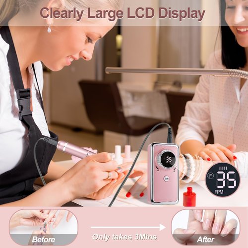 Electric Nail Drill Professional, 35000RPM Portable Efile Nail Drill with 11Pcs Nail Drill Bits, Rechargeable Nail Drill Machine with LCD Display for Acrylic Nail Remove Gel Polish for Home Salon Use