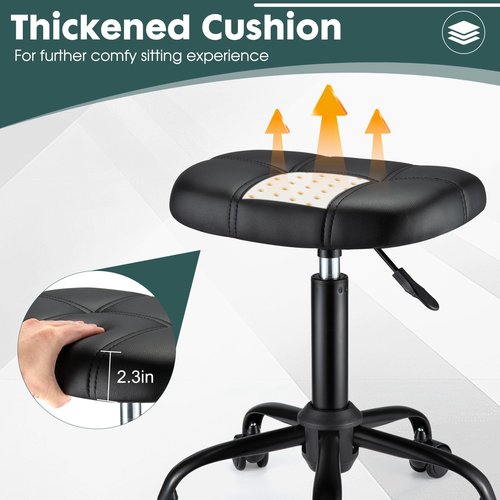 FNZIR Square Rolling Stool with Wheels Height Adjustable Swivel Stool Chair for Salon Massage Spa Black