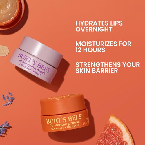Burt’s Bees Lavender Vanilla Lip Sleeping Mask - Hydrating Overnight Treatment with Hyaluronic Acid & Squalane | 0.45 oz