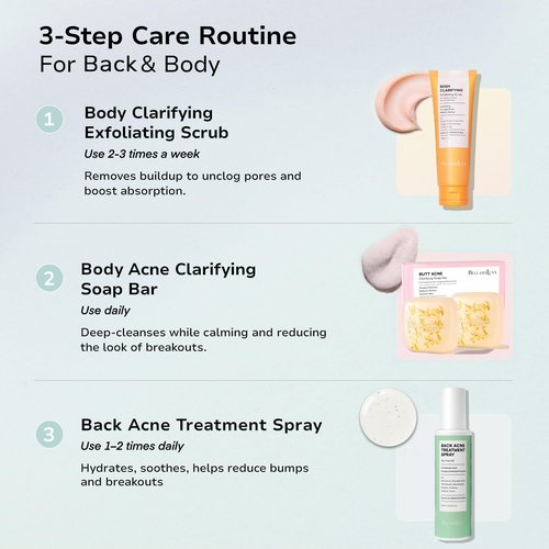 BellamiLuxx Back and Body Acne Treatment Spray: 2% Salicylic Acid & Tea Tree Oil Bacne Spray for Clear, Soothe & Moisturize - Effective for Men, Women, Teens with Back, Shoulder, Arm, and Chest Acne