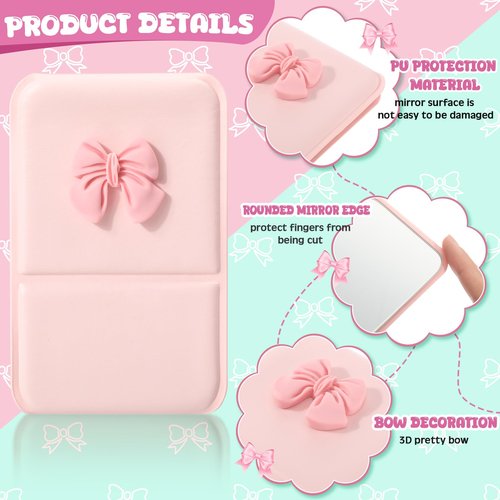 Amyhill 24 Pcs Party Favor Compact Fold Mini Mirror Preppy Bow Gift for Women Birthday Bridal Shower Bachelorette Graduation Party Supplies (Folding,Pink)