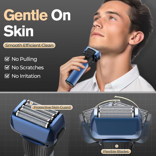 5-Blade Cordless Electric Razor for Men, 2-Speed Electric Shavers for Men Face, Close Shaving Men's Foil Shaver for Coarse Hair Wet/Dry USB-C Fast Charging &100 Min Runtime - Travel-Ready & Giftable