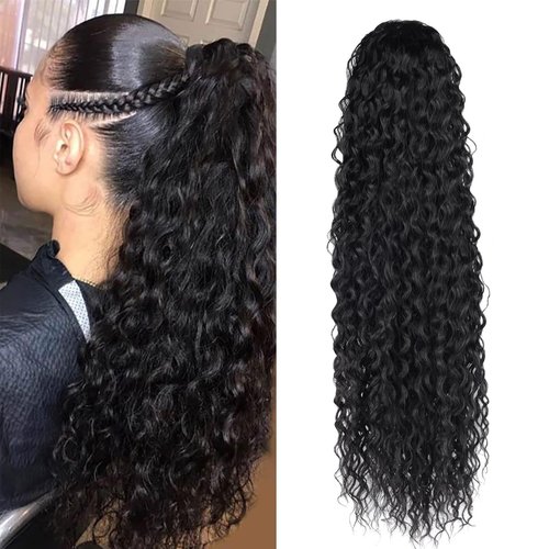 SAKALAKA Ponytail Extension Drawstring Human Hair Clip in Pony Tail Extensions for Black Women Curly Wave Thick Natural Looking Hair Pieces Water Wave Human Hair Ponytail（16Inch）