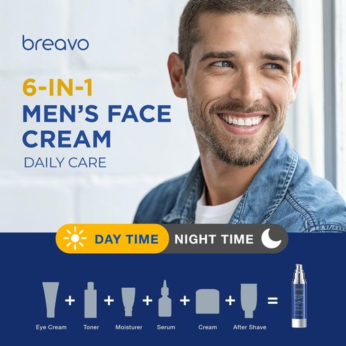 Breavo 6 in 1 Face Cream for Men - Anti-Aging Moisturizer & Eye Bag Treatment | 1.7 oz