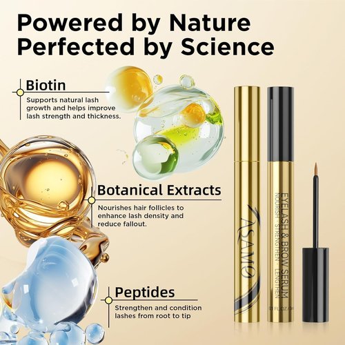 ASAMO Eyelash & Eyebrow Growth Serum - 2-in-1 Enhancer for Thicker, Fuller Lashes - Vegan, Cruelty-Free, 3ml