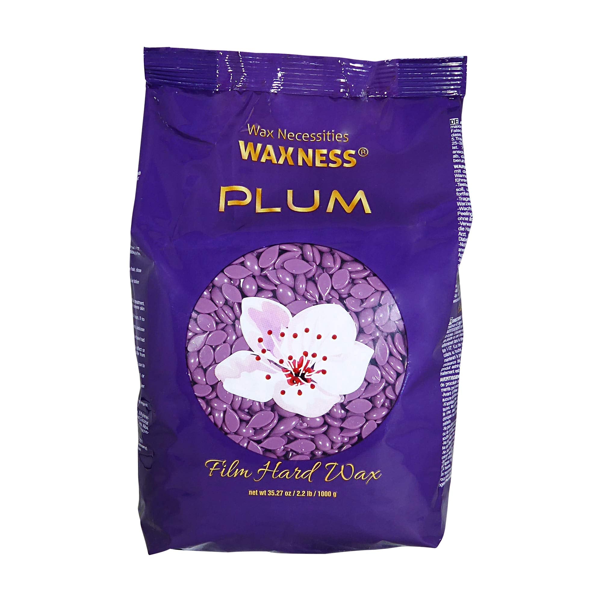 Waxness Film Hard Wax Beads Plum 2.2 lb (1 kg) – Stripless Professional Hard Wax with Plum Scent for Face & Body, Smooth Application – Made in Italy