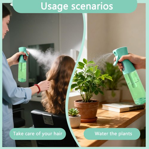 Miralosvian Spray Bottle for Hair Continuous Ultra Fine Mist (300ml) 360° Multi Spray Bottle for Plants, Cleaning, Skin Care Leakproof & Durable 2 Pack