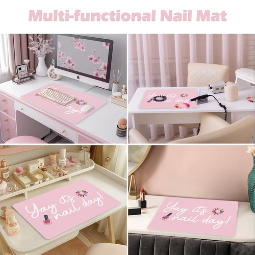 (MAT ONLY)Nail Art Table Mat, Nail Arm Rest Pad for Acrylic Nails, Dual Side PU Leather Nail Art Hand Rest Pillow Mat, Manicure Pad Nail Table Desk Mat for Nails Tech Salon Home Use Yay It's Nail Day
