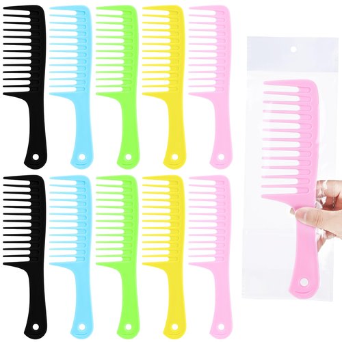 Vesici 100 Pcs Wide Tooth Comb Bulk for Women Colorful Holiday Homeless Gifts Bulk Detangling Pocket Comb with Round Handle for Barber Charity Hotel Flat Hair Long Curly Wet Hair Cutting