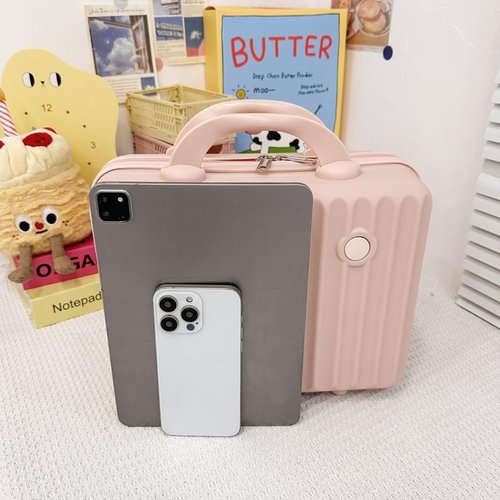 JZRTravel 13 Inch Makeup Train Cosmetic Case Hard Shell ABS Portable Mini Suitcase for Hand Luggage w Elastic Straps Organizer Makeup Toiletry, Gift for Her Women