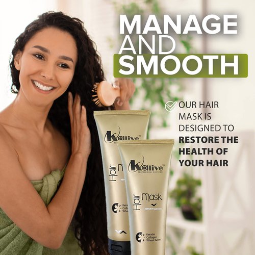 KALIVE Hair Mask for Deep Hydration & Repair - 8 oz. Keratin, Collagen & Wheat Germ - Hair Care Products for Dry, Damaged Hair. (Pack of 2)