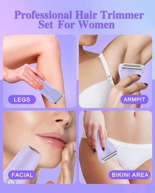 Bikini Trimmer for Women, Electric Razor for Pubic Hair 3-in-1, Bikini Shaver for Legs Body Hair, Womens Electric Razor IPX6 Waterproof, Gifts for Women,Purple