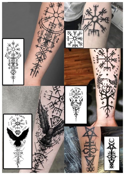 INKARTLINK Semi Permanent, 5pcs Ancient Symbol Tattoo Stickers, Party Tattoos, Tattoos Suitable for Men, Exquisite and Realistic, Interesting Tattoo Experience (Ancient Symbol Tattoo Combination)