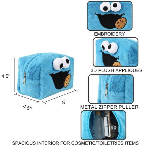 Bioworld Sesame Street Cookie Monster Blue 8" Cosmetic Bag