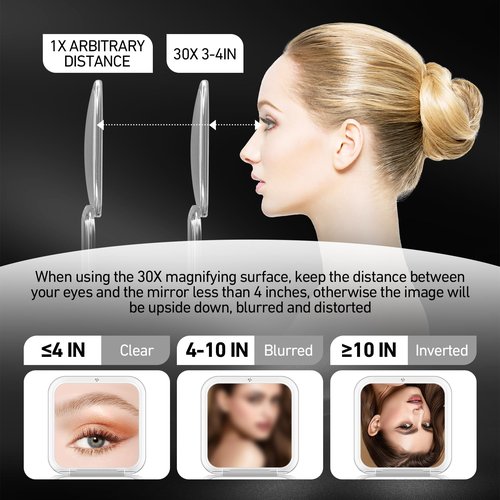 30X Magnifying Mirror, Compact Travel Mirror for Purse & Pocket, Double-Sided 1X/30X HD Makeup Mirror with Tweezers - Portable Mirror for Eyebrow Plucking, Daily Beauty & Travel Essentials, Black