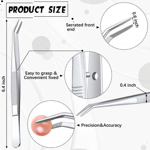 Honoson 16 Pcs Stainless Steel Tweezers for Crafting with Curved Serrated Tip Multipurpose Forceps Sewing Machine Tweezers Bulk (Silver)