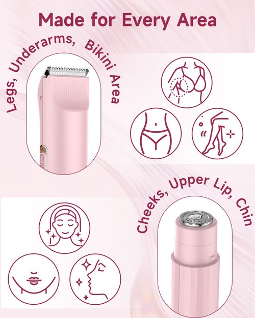 2-in-1 Bikini Trimmer for Women, Electric Personal Full Body & Pubic Hair Trimmer with Foil Shaver, Rechargeable Cordless Razor, Safe on Skin, Gentle Grooming for Intimate Areas, Legs & Underarms
