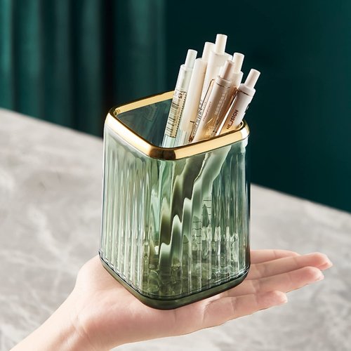 RANNYOZIO 2 Pcs Makeup Brush Holder Green Acrylic Makeup Brushes Organizer Pen Pencil Holder Cosmetic Brush Holder for Vanity Bathroom Decor Valentines Day Gift