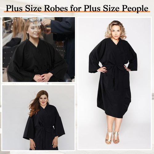 Toulite 4 Pcs Salon Client Gown Robes Cape Hair Salon Black Smock Client Gown Cape with Adjustable Tie for Hair Cutting(Two Pocket, X-Large)