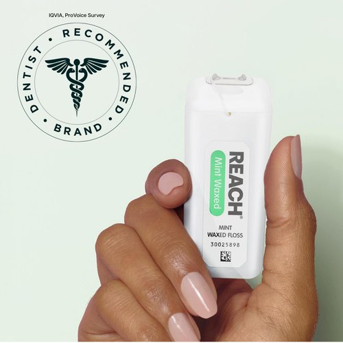 REACH Waxed Dental Floss, Mint, Plaque Remover for Teeth, Shred Resistant, Floss Slides Smoothly, Easy to Use, Waxed, Deep Cleaning Teeth, Oral Care, PFAS Free, for Adults & Kids, 6 Pack, 200 yd