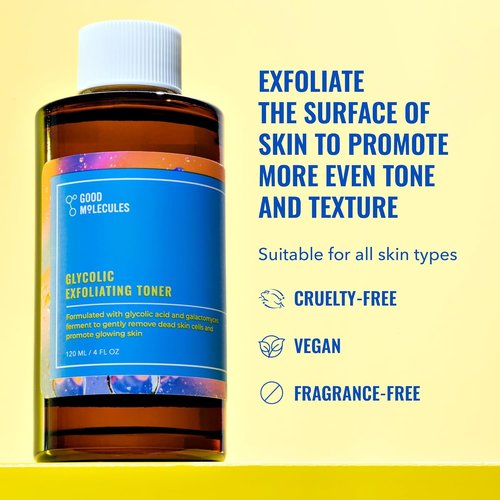 Good Molecules Glycolic Exfoliating Toner - Daily Facial Toner with Hyaluronic & Glycolic Acid for Glowing Skin