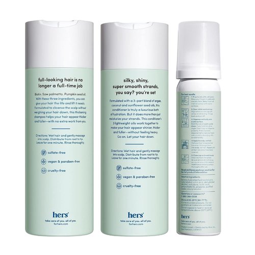Hers Triple Threat Shampoo & Conditioner Set | 5% Minoxidil Foam for Hair Thickening - 3 Count