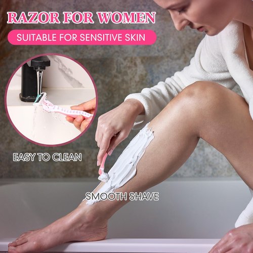Lasnten 66 Pcs Razors for Women Bulk Sensitive Skin Razor Women's Disposable Shavers Include 3 Non-slip Handles and 63 Blade Refills