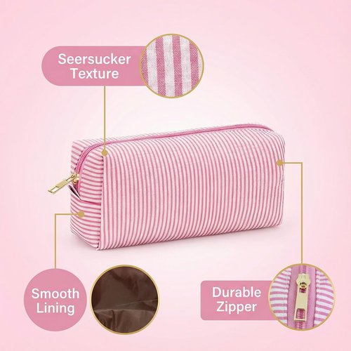 12 PACK Makeup Bags-Bulk Seersucker Cosmetic Bag for Women Bridesmaid Gifts Makeup Pouch for Wedding Party Favors Bachelorette Party Decorations Travel Toiletry Organizer Mon Teacher Gift(12, Pink)