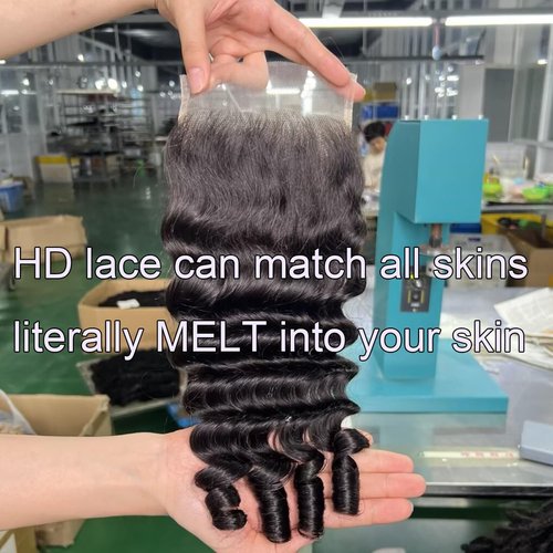 Lemoda 5x5 HD Lace Closure Burmese Loose Deep Wave Curly HD Transparent Lace Frontal Closure 14Inch 100% Virgin Human Hair Lace Frontal Closure Free Part Natural Black