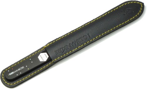 GERMANIKURE Czech Crystal Glass Nail File - Professional Manicure & Pedicure Tool in Suede Leather Case, Black