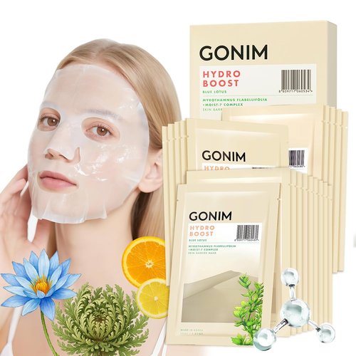 GONIM Korean Face Mask - Hydrating Sheet Masks with Hyaluronic Acid & Vitamin C | 20 Sheets
