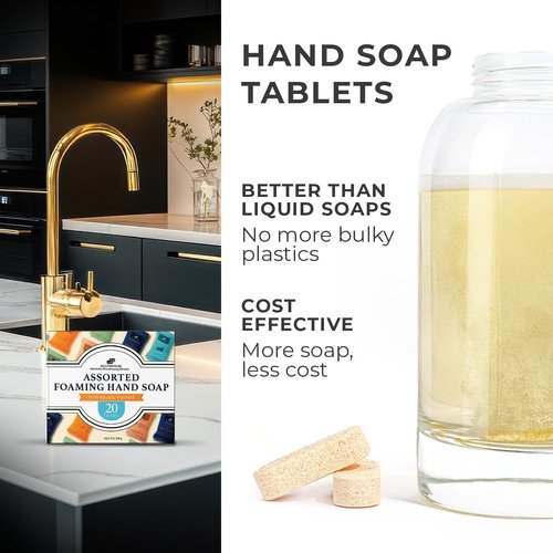 MELTINGTABS Assorted Foaming Hand Soap Tablets – 20 Tablets in 5 Scents (Citrus, Bergamot, Ocean, Noble Essence, Zen Tea) – Individually Packed, Concentrated Soap Refill for Foam Dispensers