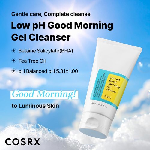 COSRX Low pH Good Morning Gel Face Cleanser - BHA Daily Wash for Sensitive Skin | 5.07 fl oz