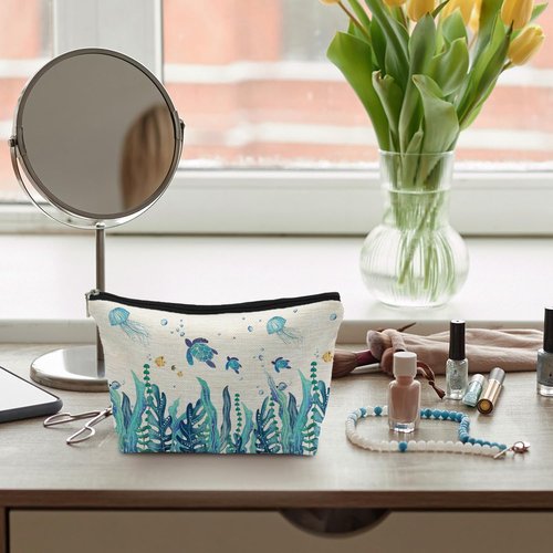 ignytiger Sea Turtle Gifts Makeup Bag, Ocean Turtle Gifts for Women, Turtles Cosmetic Bag Coastal Beach Makeup Bag Pouch