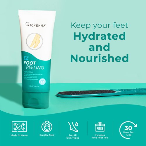 RICHENNA EZ Foot Care Cream - Advanced Exfoliating Urea Foot Cream for Dry Cracked Heels and Feet | 14 Natural Ingredients | Repairs, Hydrates and Smoothens Dry Cracked Feet - 100ml /3.38 fl. oz