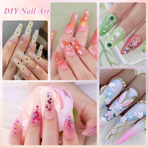 12 Boxes Nail Gems and Charms, Gold Charms for Nails Rhinestones Kit with 30 Sheets Nail Art Stickers Crystals Flatback Pearls Nail Decals Fruit Nail Charms Pearls for Nails Design DIY Accessories