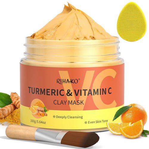RIHAKO Valentine 's Day Gift for Women Turmeric Vitamin C Clay Mask Skincare| Deep Cleansing Facial Clay Mask for Dark Spots, Dull Skin, Refining Pores and Controlling Oil,Dark Spot Remover for Face