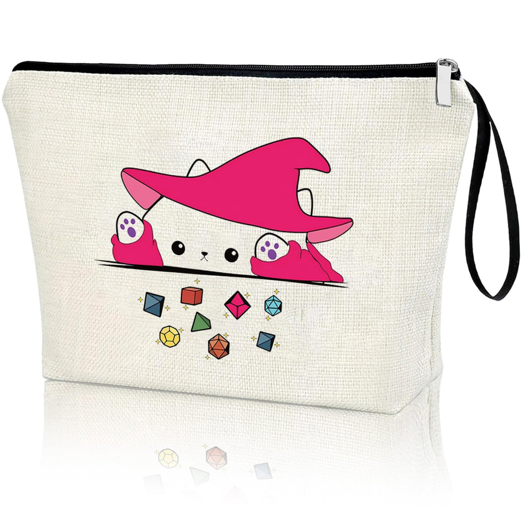 Virfuntaki DnD Gift Cat Throwing Dice Dungeon Master Gift DnD Holding Zipper Bag Cosmetic Pouch Gamer Dice Bag Tabletop RPG Tabletop Games Role Playing Decoration for Girl Women
